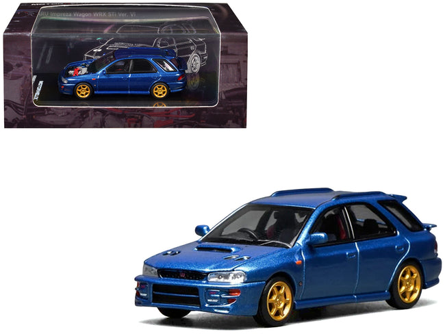 Subaru Impreza WRX STi Wagon Version VI RHD (Right Hand Drive) Blue Metallic 1/64 Diecast Model Car by MotorHelix