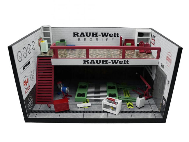 "RWB" Garage Diorama White with Accessories 1/64 Model by MotorHelix
