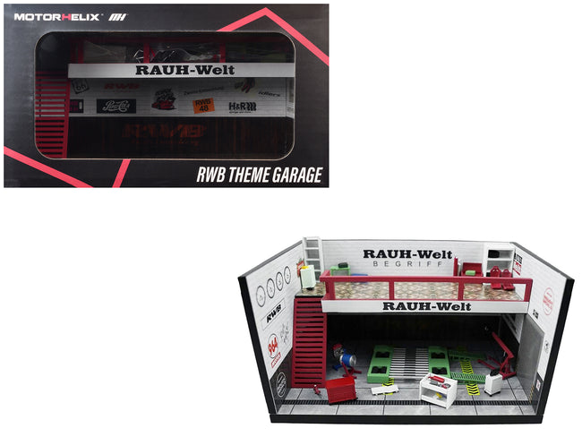"RWB" Garage Diorama White with Accessories 1/64 Model by MotorHelix