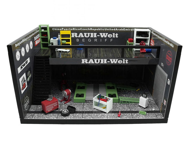 "RWB" Garage Diorama Black with Accessories 1/64 Model by MotorHelix