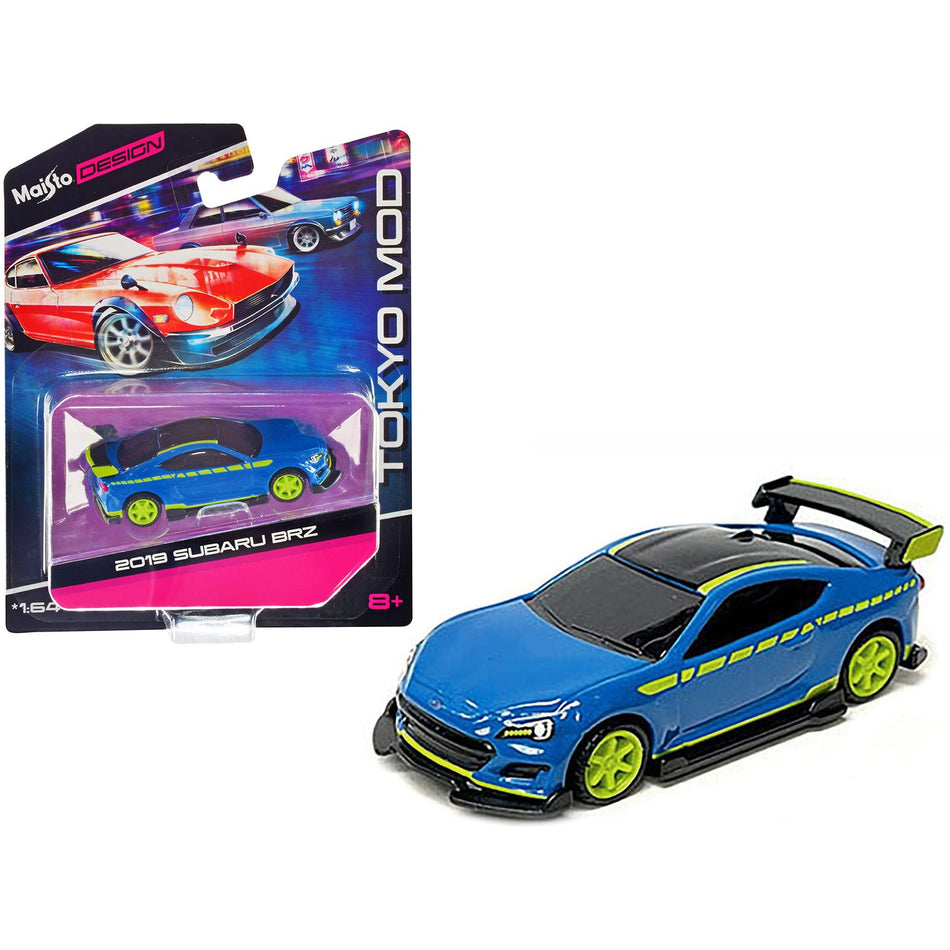 2019 Subaru BRZ Blue with Black Top and Bright Green Accents "Tokyo Mod" "Maisto Design" Series 1/64 Diecast Model Car by Maisto