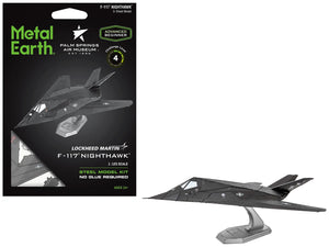 Model Kit Lockheed Martin F-117 Nighthawk Stealth Aircraft "Palm Springs Air Museum" Black (Moderate Difficulty) Steel Model by Metal Earth