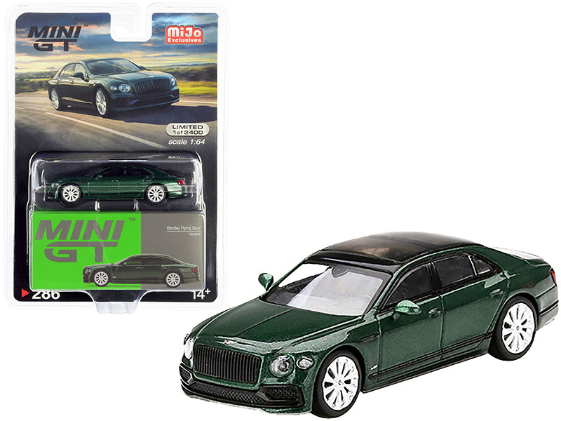 Bentley Flying Spur with Sunroof Verdant Green Metallic with Black Top Limited Edition to 2400 pieces Worldwide 1/64 Diecast Model Car by Mini GT