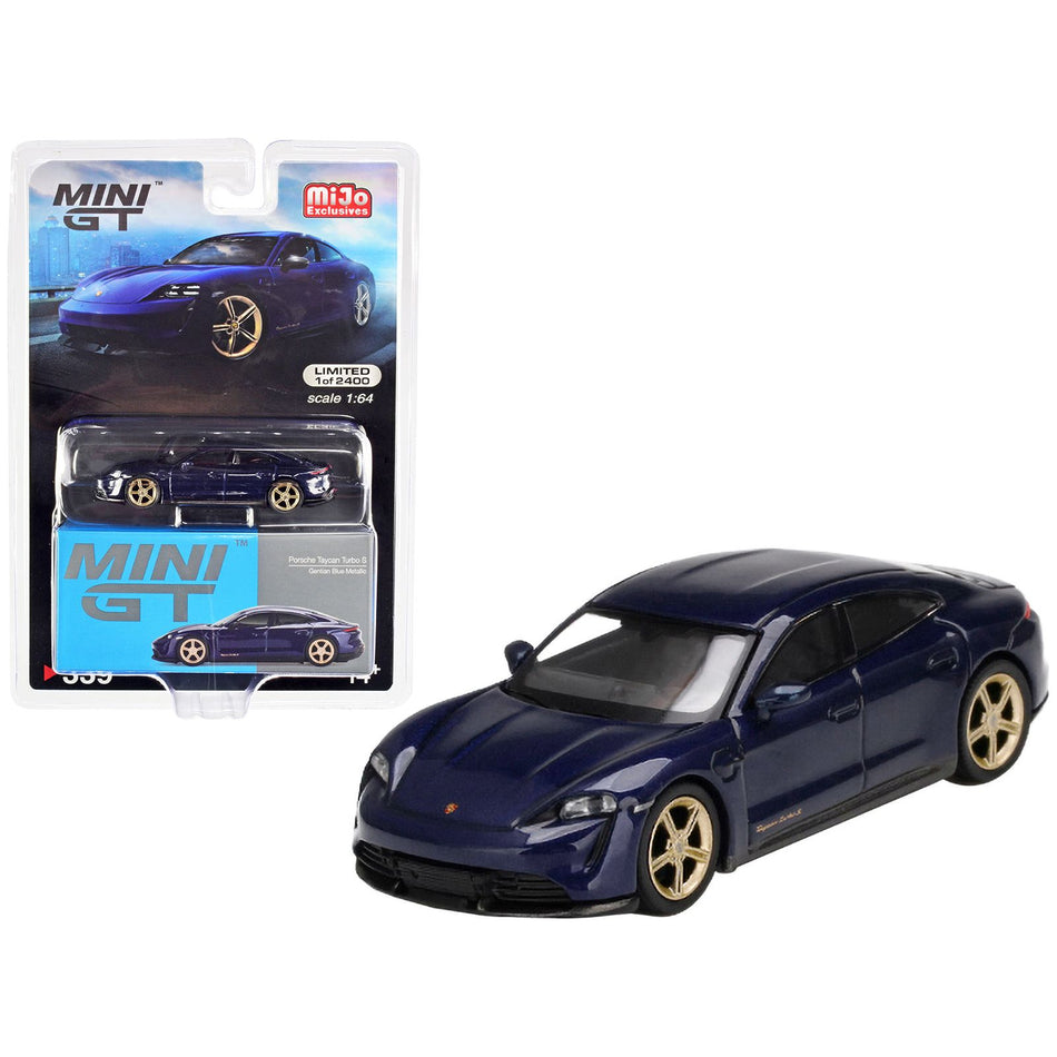 Porsche Taycan Turbo S Gentian Blue Metallic Limited Edition to 2400 pieces Worldwide 1/64 Diecast Model Car by True Scale Miniatures