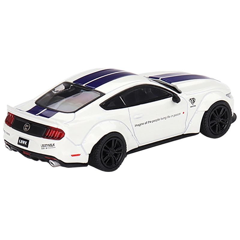 Ford Mustang GT "LB-Works" White with Blue Stripes Limited Edition to 3600 pieces Worldwide 1/64 Diecast Model Car by True Scale Miniatures