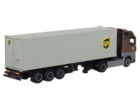 Mercedes-Benz Actros with 40' Container "UPS Europe" Brown and Gray 1/64 Diecast Model by Mini GT