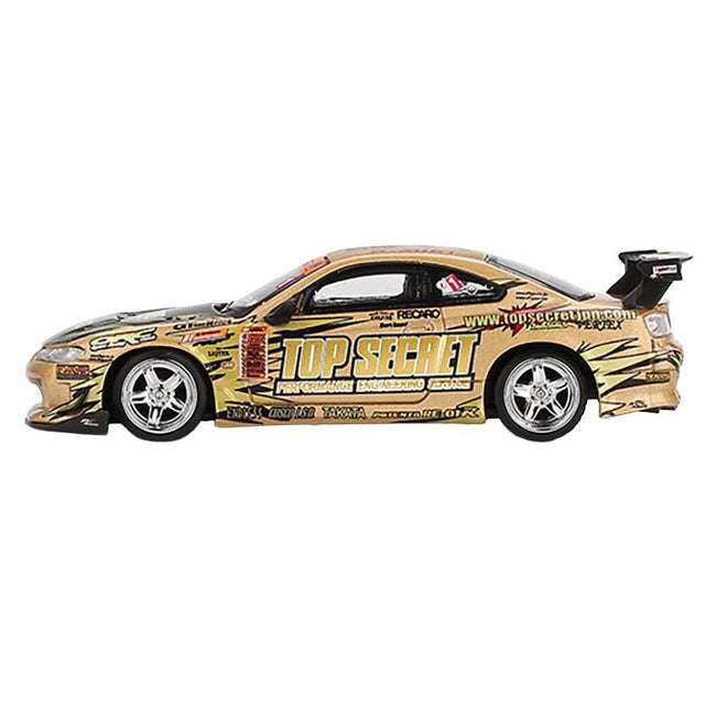 Nissan Silvia (S15) RHD (Right Hand Drive) #1 "Top Secret" Gold Metallic with Black Hood "D1 Grand Prix" Limited Edition 1/64 Diecast Model Car by Mini GT