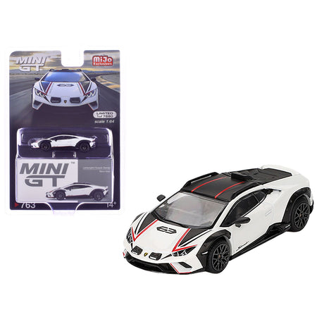 Lamborghini Huracan Sterrato Bianco Asopo White Metallic with Red Stripes and Matt Black Top Limited Edition to 7680 pieces Worldwide 1/64 Diecast Model Car by Mini GT