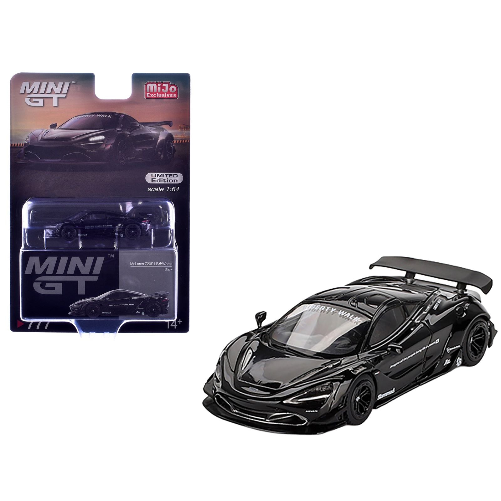 McLaren 720S LB-Works Black Limited Edition 1/64 Diecast Model Car by Mini GT