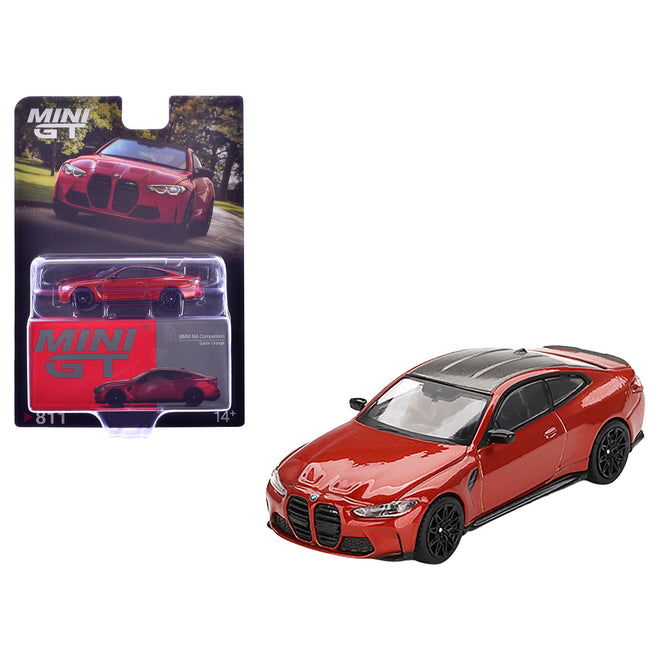 BMW M4 Competition Sakhir Orange Metallic with Carbon Top Limited Edition 1/64 Diecast Model Car by Mini GT