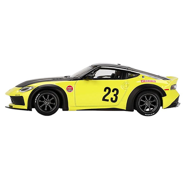 Nissan Z "LB-Nation Works" #23 Ikazuchi Yellow with Black Hood and Top Limited Edition 1/64 Diecast Model Car by Mini GT