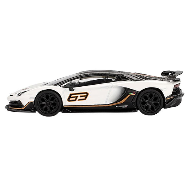 Lamborghini Aventador SVJ 63 Bianco Asopo White with Carbon Top Limited Edition 1/64 Diecast Model Car by Mini GT
