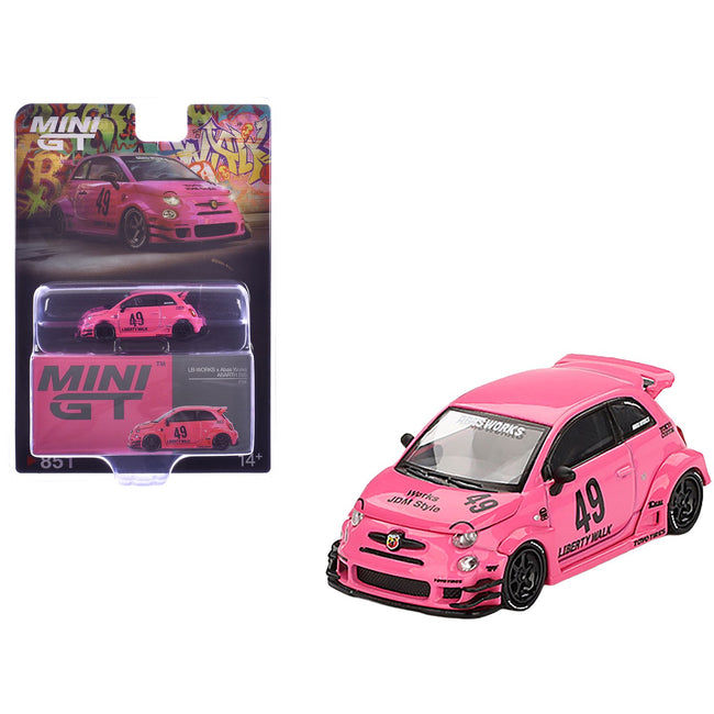ABARTH 595 #49 "LB-Works x Abas Works" Pink Limited Edition 1/64 Diecast Model Car by Mini GT