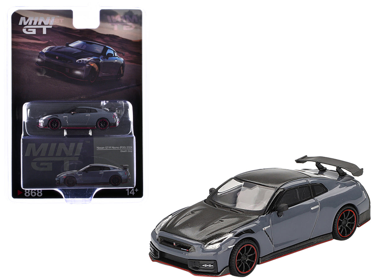 2024 Nissan GT-R Nismo (R35) Stealth Gray with Carbon Hood and Top Limited Edition 1/64 Diecast Model Car by Mini GT