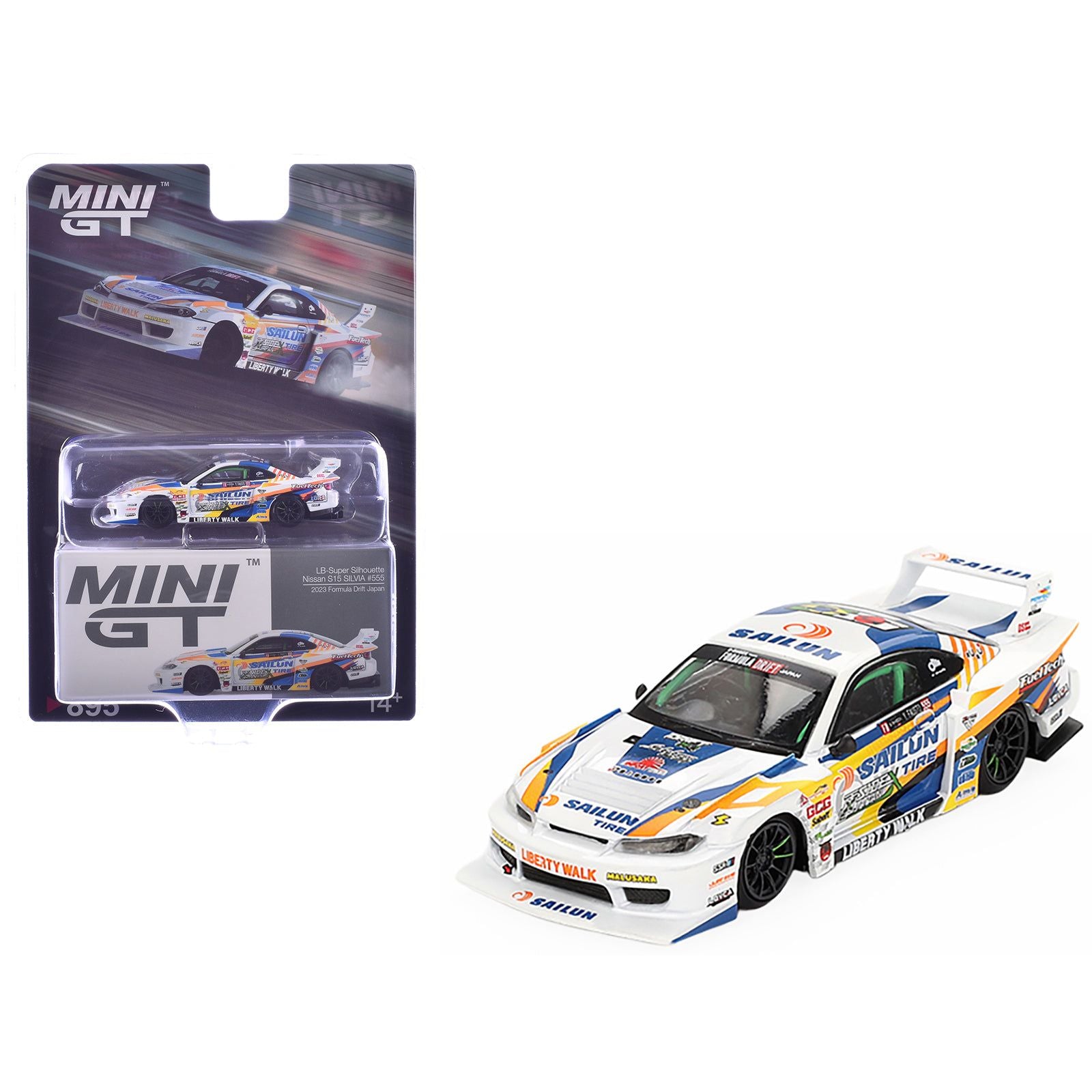 Nissan "LB-Super Silhouette" S15 SILVIA RHD (Right Hand Drive) #555 Yukio Fausto "Formula Drift Japan" (2023) Limited Edition 1/64 Diecast Model Car by Mini GT