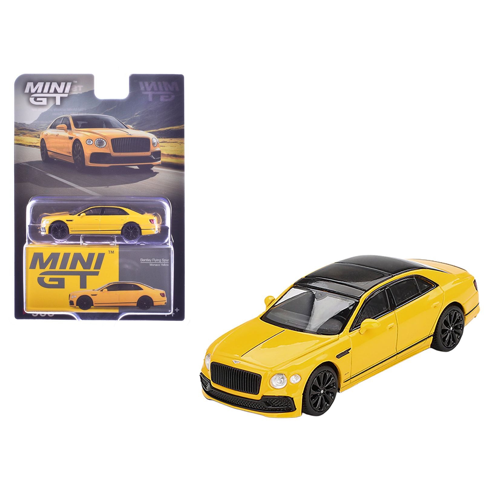 Bentley Flying Spur Monaco Yellow with Black Top Limited Edition 1/64 Diecast Model Car by Mini GT
