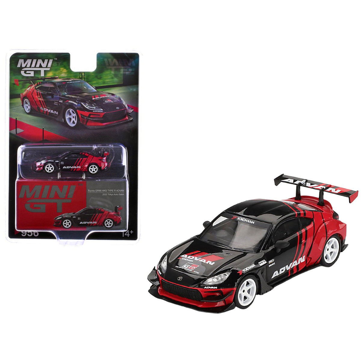 Toyota GR86 "HKS TYPE R ADVAN" RHD (Right Hand Drive) Black and Red "2022 Tokyo Auto Salon" Limited Edition 1/64 Diecast Model Car by Mini GT