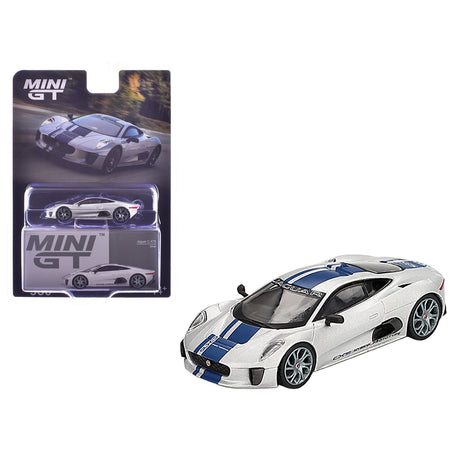 Jaguar C-X75 Silver Metallic with Blue Stripes Limited Edition 1/64 Diecast Model Car by Mini GT