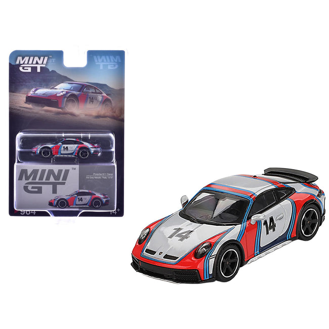 Porsche 911 Dakar #14 "Rally 1978" Ice Gray Metallic Limited Edition 1/64 Diecast Model Car by Mini GT