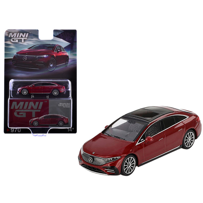 Mercedes-Benz EQS 580 4MATIC Red Metallic with Sun Roof Limited Edition 1/64 Diecast Model Car by Mini GT