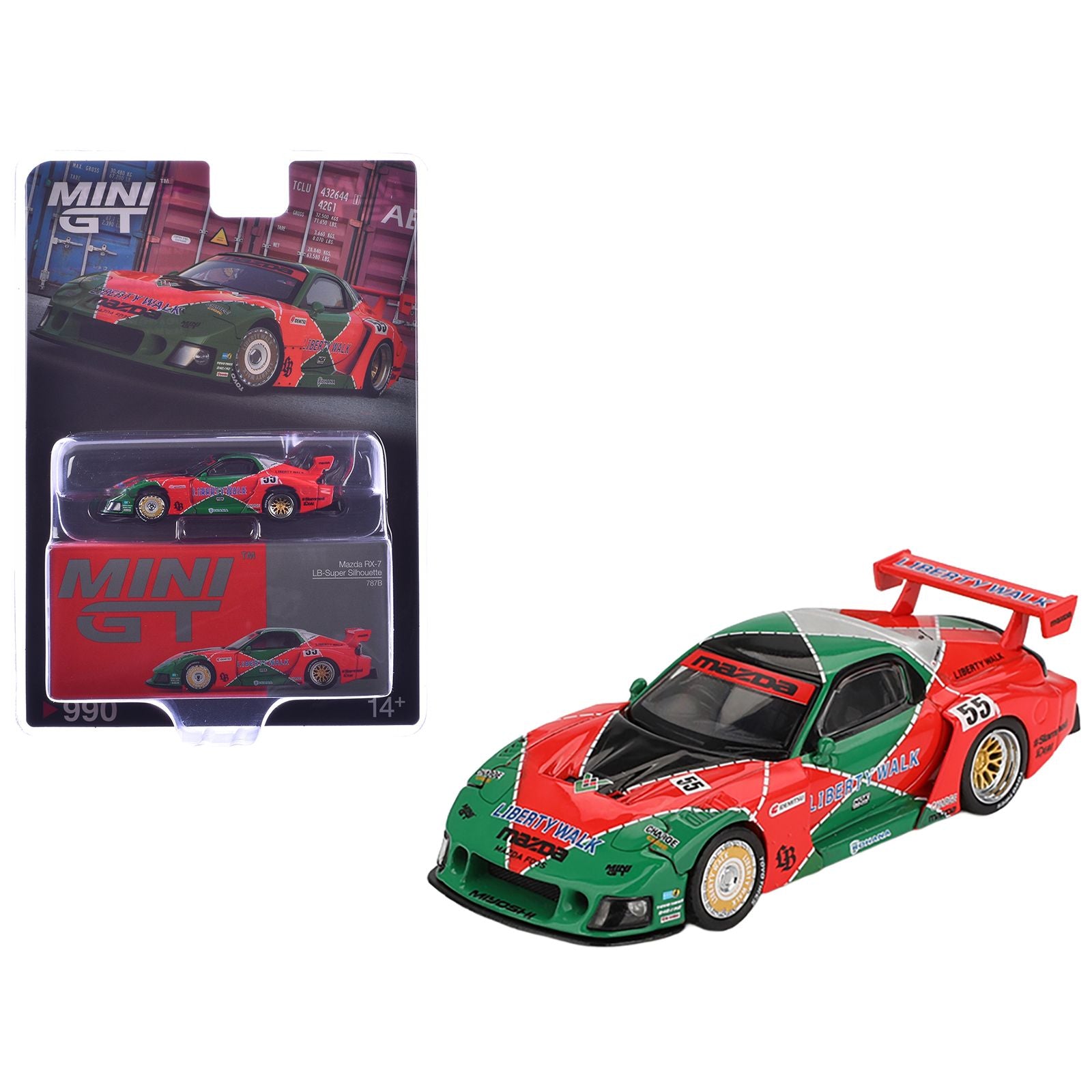 Mazda RX-7 LB-Super Silhouette RHD (Right Hand Drive) #55 "787B Tribute" Red and Green Limited Edition 1/64 Diecast Model Car by Mini GT