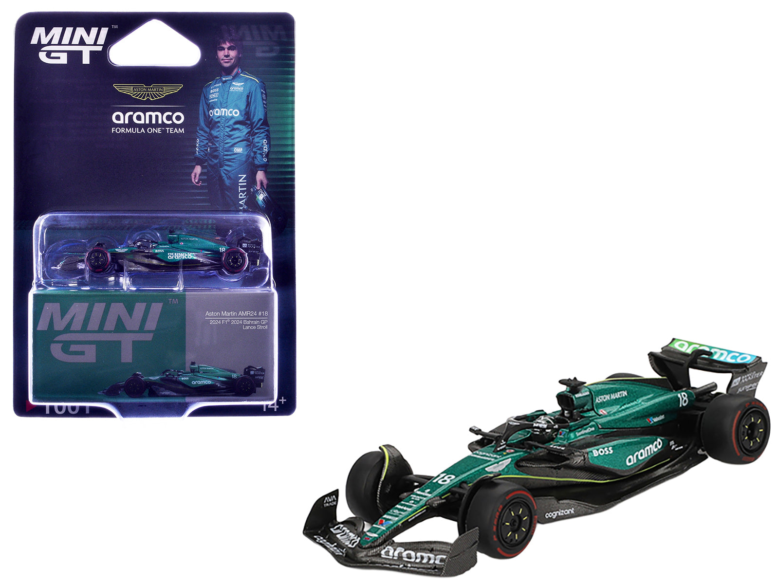 Aston Martin AMR24 #18 Lance Stroll Formula One F1 "Bahrain GP" (2024) Limited Edition 1/64 Diecast Model Car by Mini GT
