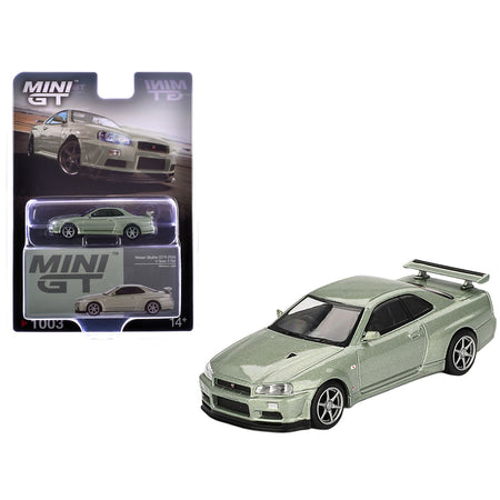 Nissan Skyline GT-R (R34) V-Spec II Nur RHD (Right Hand Drive) Millenium Jade Metallic Limited Edition 1/64 Diecast Model Car by Mini GT