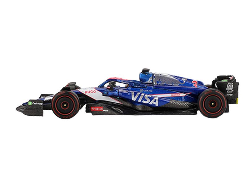 Blue Visa F1 race car on white background