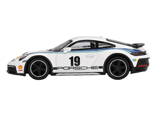 Porsche 911 Dakar #19 "Rally 1974" Tribute Livery White with Blue Stripes Limited Edition 1/64 Diecast Model Car by Mini GT