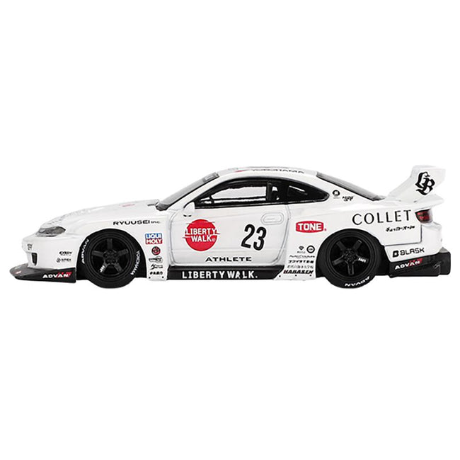 Nissan Silvia (S15) LB-Super Silhouette RHD (Right Hand Drive) #23 "Athlete" White with Graphics Limited Edition 1/64 Diecast Model Car by Mini GT