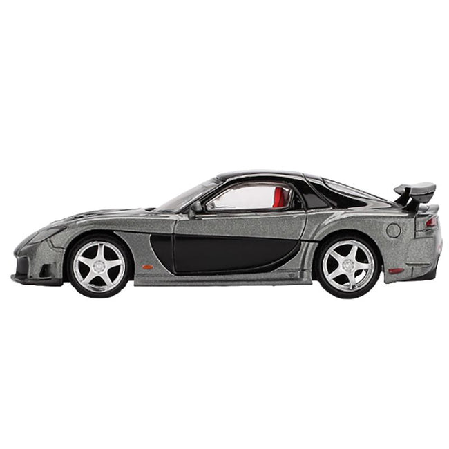 Mazda RX-7 "VeilSide Fortune7" Gray Metallic and Black with Red Interior Limited Edition 1/64 Diecast Model Car by Mini GT