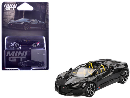 Bugatti W16 Mistral Black with Yellow Interior Limited Edition 1/64 Diecast Model Car by Mini GT