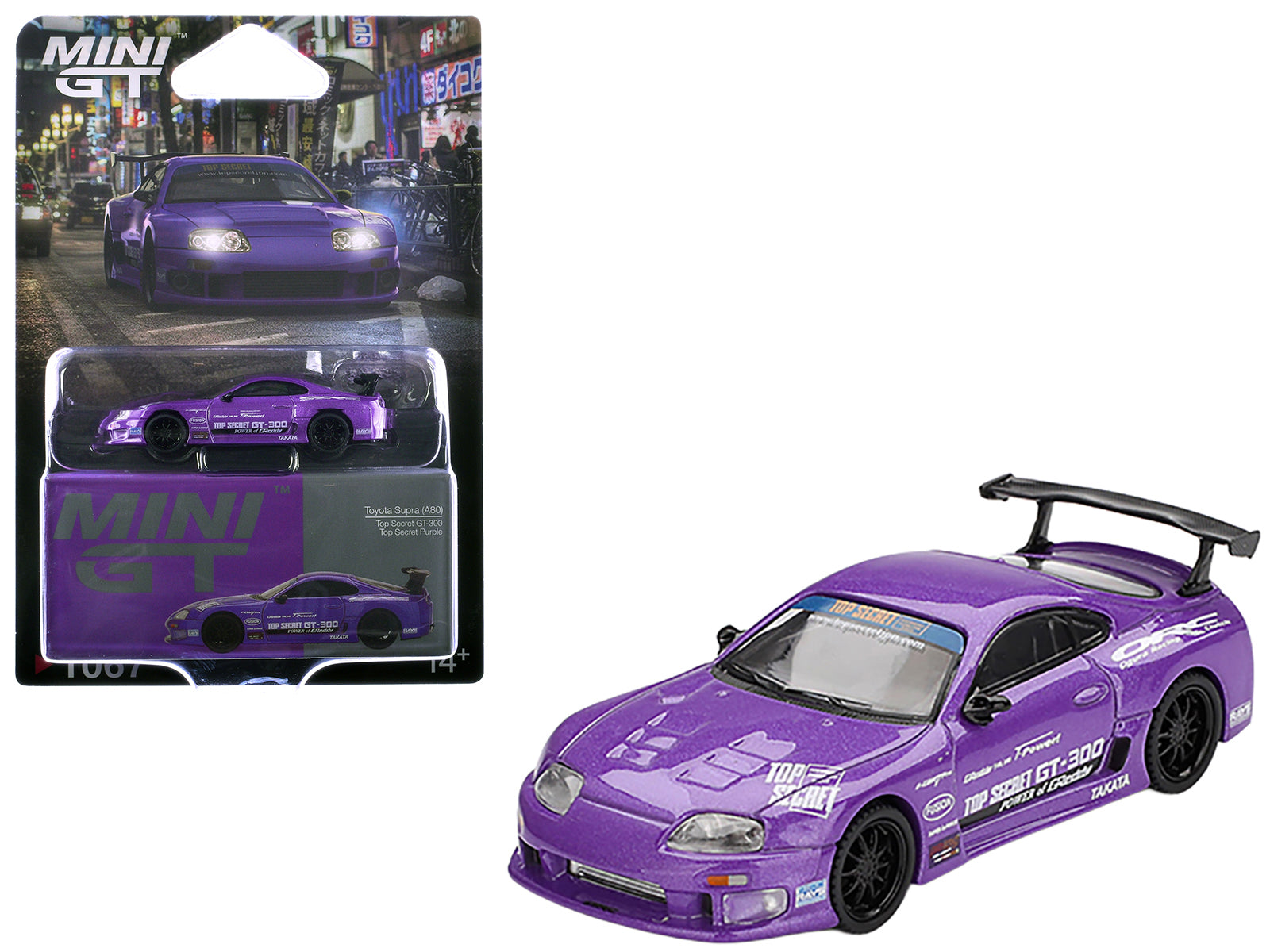 Toyota Supra (A80) "Top Secret GT-300" Top Secret Purple Metallic with Graphics Limited Edition 1/64 Diecast Model Car by Mini GT