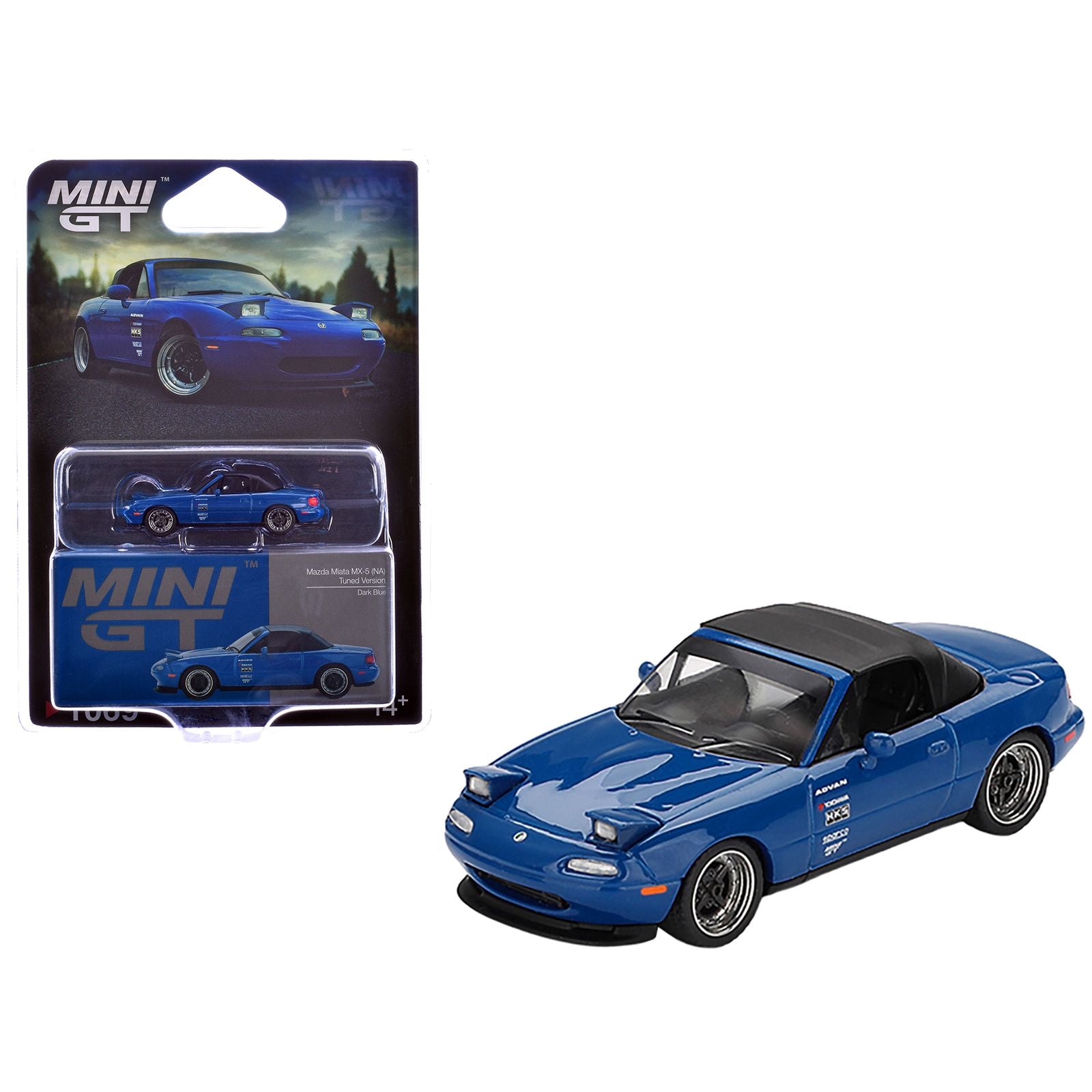 Mazda Miata MX-5 (NA) Tuned Version RHD (Right Hand Drive) Dark Blue with Black Soft Top Limited Edition 1/64 Diecast Model Car by Mini GT