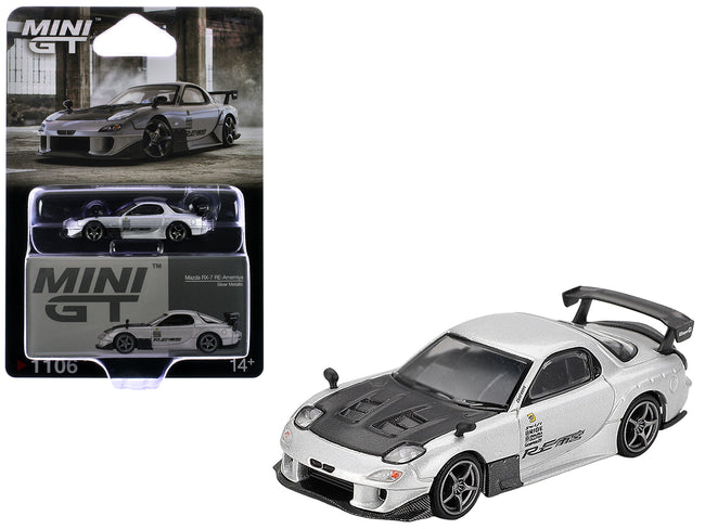 Mazda RX-7 RE-Amemiya Silver Metallic with Matt Black Hood Limited Edition 1/64 Diecast Model Car by Mini GT