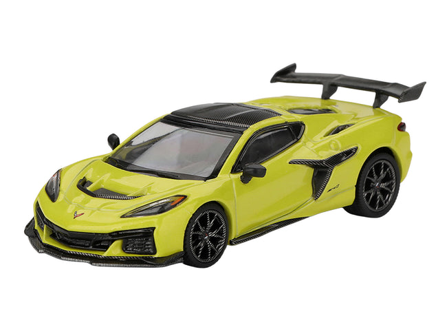 Chevrolet Corvette ZR1 Accelerate Yellow with Carbon Top Limited Edition 1/64 Diecast Model Car by Mini GT