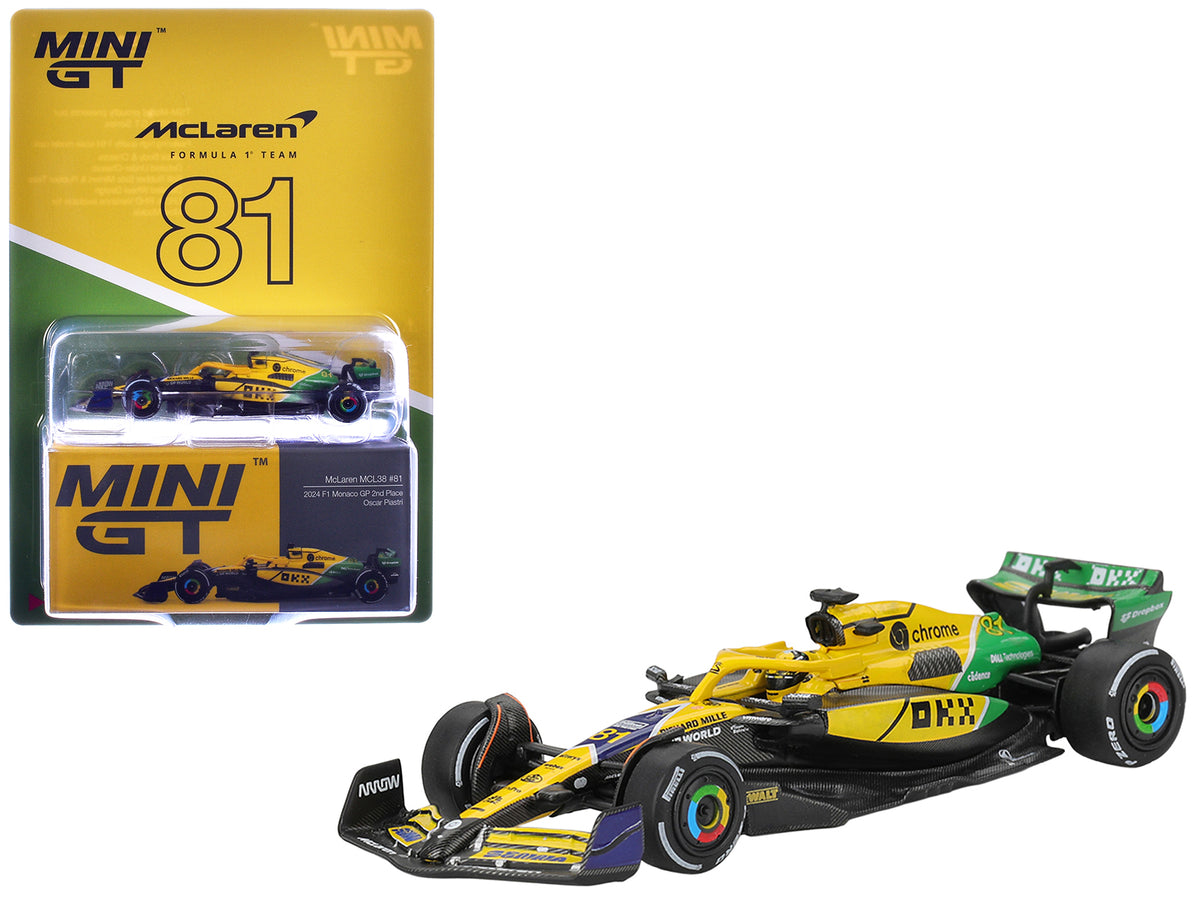 McLaren MCL38 #81 Oscar Piastri 2nd Place Formula One F1 "Monaco GP" (2024) Limited Edition 1/64 Diecast Model Car by Mini GT