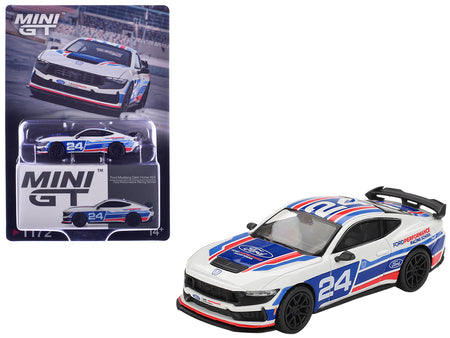 Ford Mustang Dark Horse #24 "Ford Performance Racing School" White with Red and Blue Graphics Limited Edition 1/64 Diecast Model Car by Mini GT