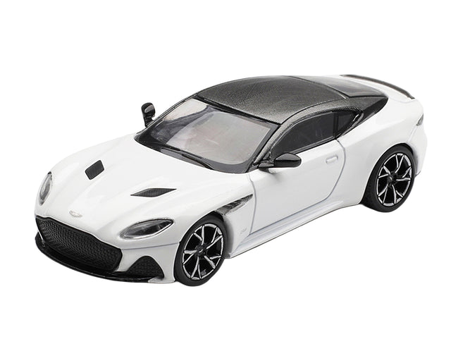 Aston Martin DBS RHD (Right Hand Drive) Stratus White with Carbon Top Limited Edition 1/64 Diecast Model Car by Mini GT
