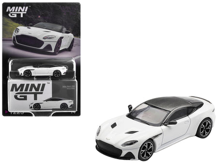 Aston Martin DBS RHD (Right Hand Drive) Stratus White with Carbon Top Limited Edition 1/64 Diecast Model Car by Mini GT