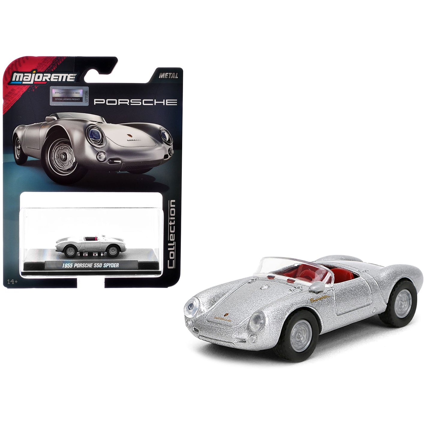 1955 Porsche 550 Spyder Silver Metallic with Red Interior "Collection" Series 1/64 Diecast Model Car by Majorette