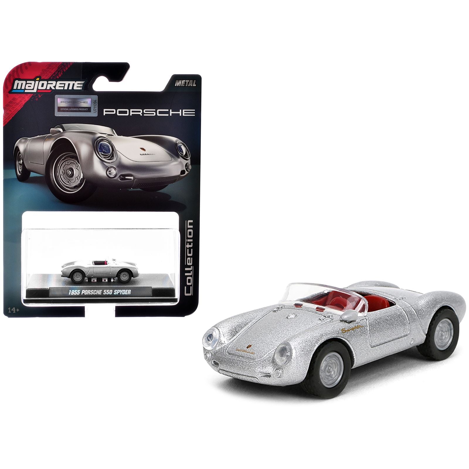 1955 Porsche 550 Spyder Silver Metallic with Red Interior "Collection" Series 1/64 Diecast Model Car by Majorette