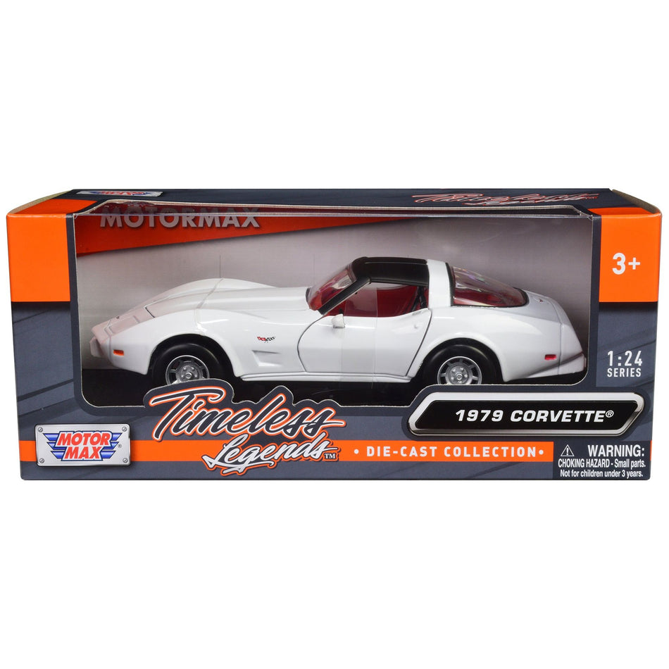 1979 Chevrolet Corvette C3 White with Black Top and Red Interior "Timeless Legends" Series 1/24 Diecast Car Model by Motormax