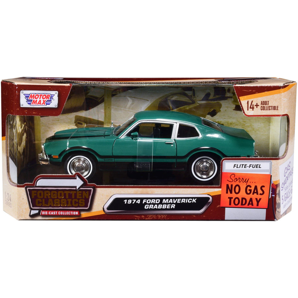 1974 Ford Maverick Grabber Green with Black Stripes "Forgotten Classics" Series 1/24 Diecast Model Car by Motormax