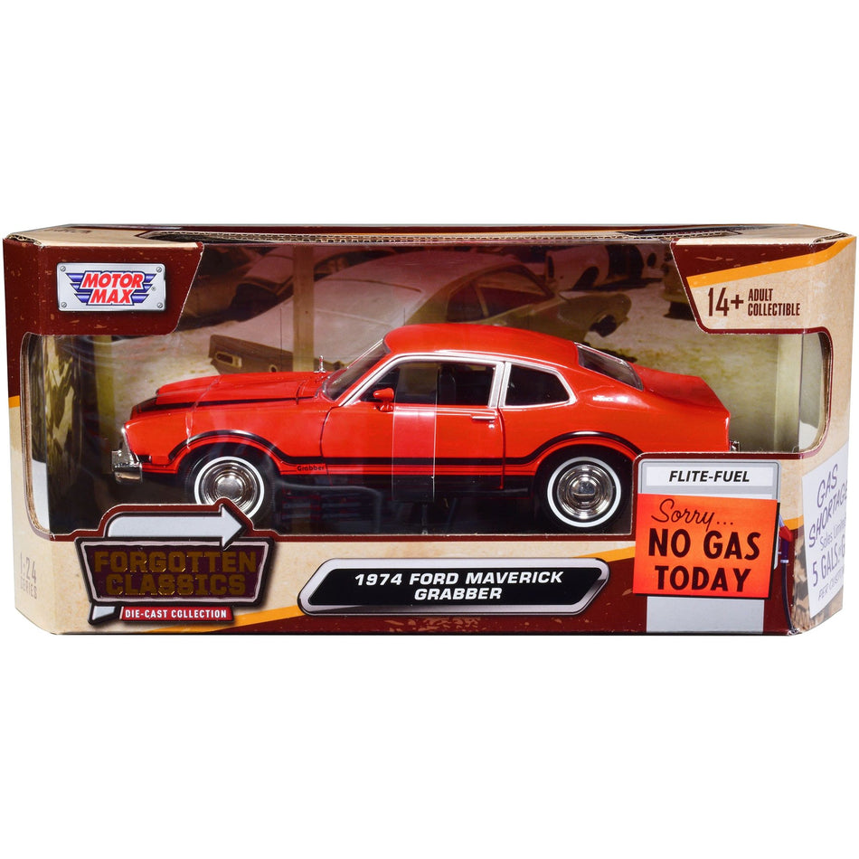 1974 Ford Maverick Grabber Orange with Black Stripes "Forgotten Classics" Series 1/24 Diecast Model Car by Motormax