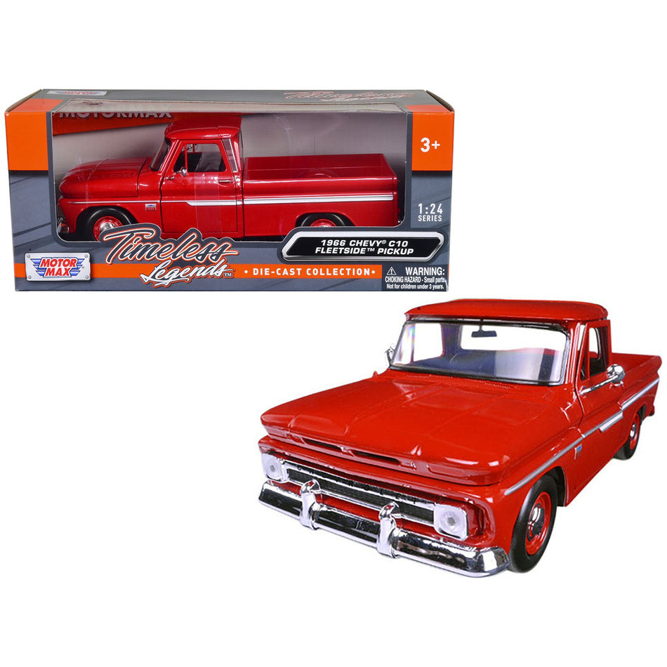 1966 Chevrolet C10 Fleetside Pickup Truck Red 1/24 Diecast Model Car by Motormax