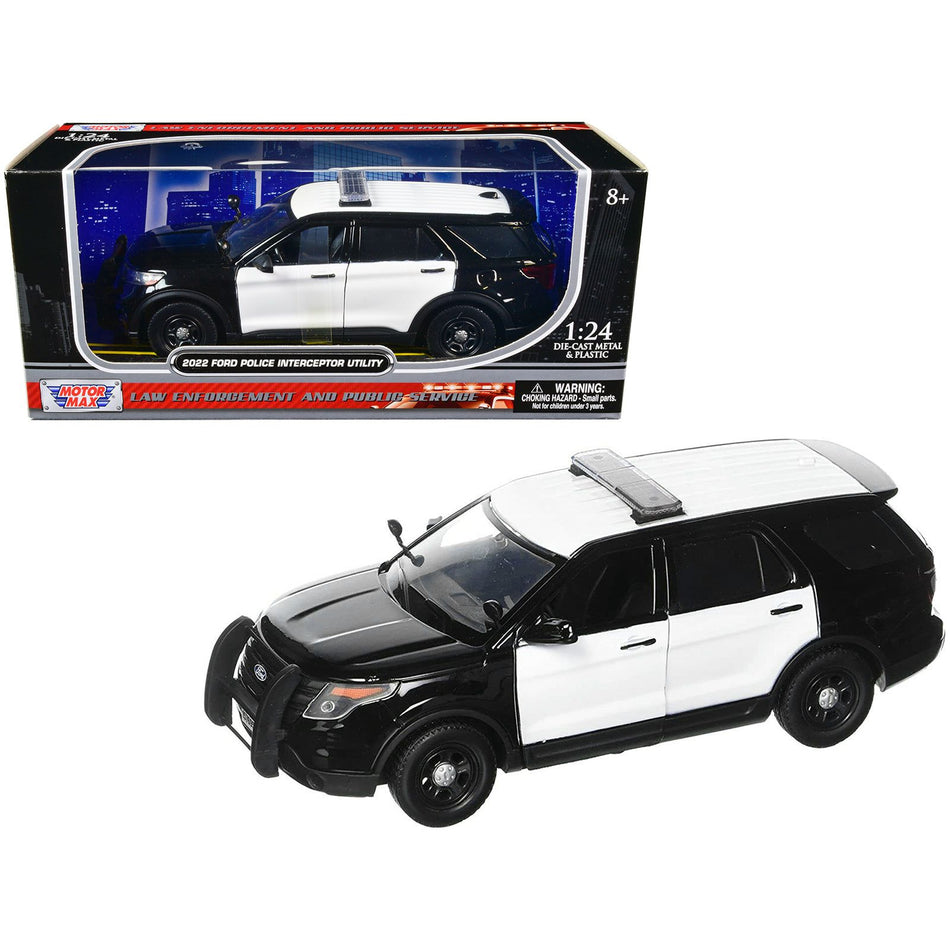 2022 Ford Police Interceptor Utility Unmarked Black and White 1/24 Diecast Model Car by Motormax