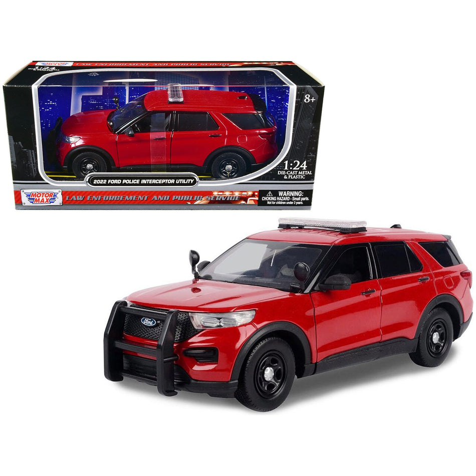 2022 Ford Police Interceptor Utility Unmarked Red 1/24 Diecast Model Car by Motormax