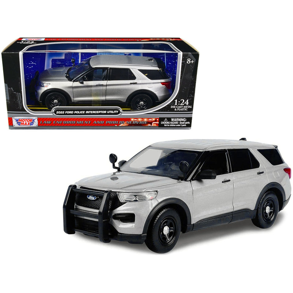 2022 Ford Police Interceptor Utility Unmarked Slick-Top Silver 1/24 Diecast Model Car by Motormax