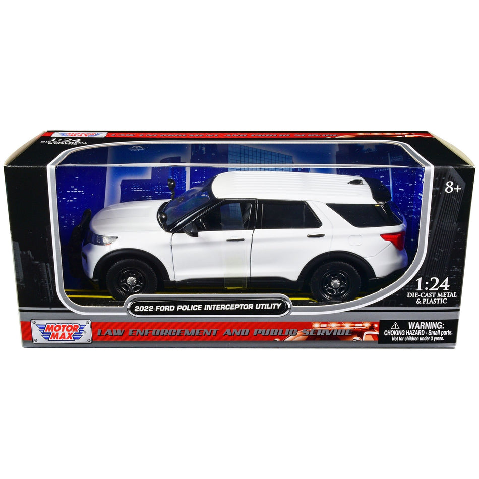 2022 Ford Police Interceptor Utility Unmarked Slick-Top White 1/24 Diecast Model Car by Motormax